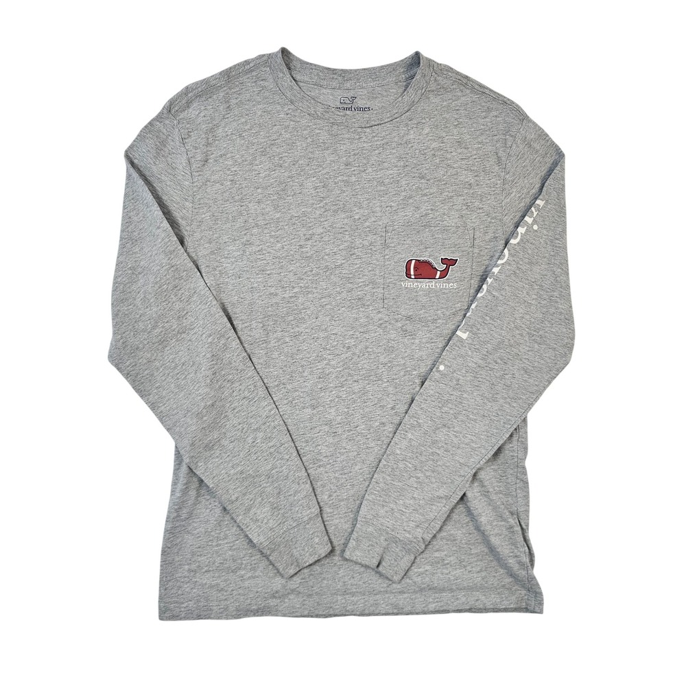 Vineyard Vines Mens XS Gray Long Sleeve Pocket T-Shirt Football Whale Graphic
